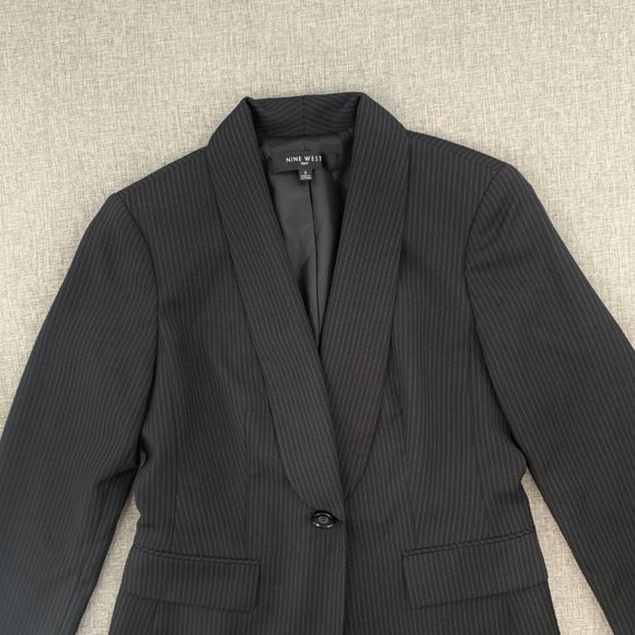 Nine West Womens Black Blazer Long Sleeve One Button Closure Shawl Label Gray St - Picture 6 of 14